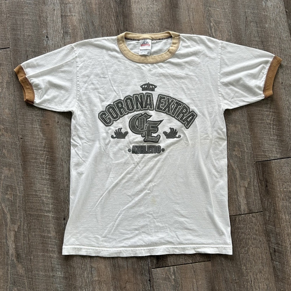 Vintage Y2K Corona Extra T Shirt Mens M White Ringer College Frat MEDIUM